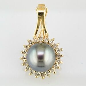 Solid 14k yellow gold pearl and natural diamond pendant / pearl enhancer